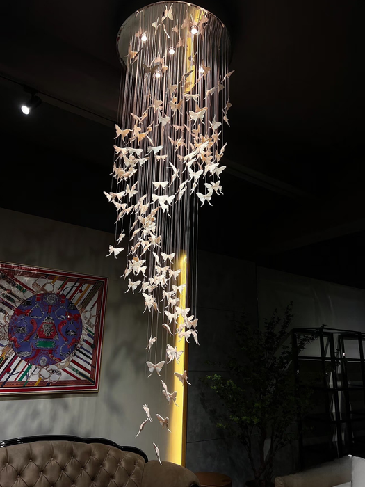 Modern Spiral Ceramic Butterfly Staircase Chandelier Ceiling Light Fixture for High Ceiling/Staircase/Entryway