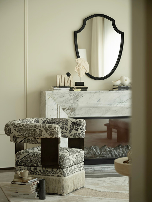 Vintage Designer Tiger‑Mountain Motif Fringe Armchair