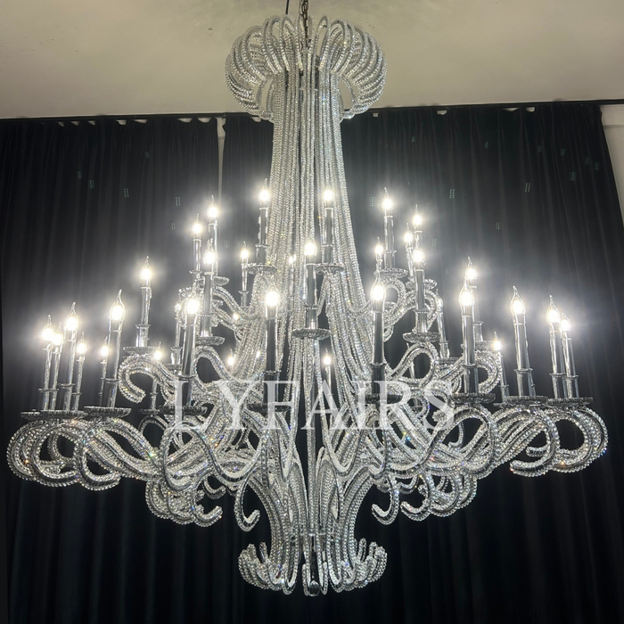 Vintage Large Octopus Curved Branch Chrome Candle Crystal Chandelier