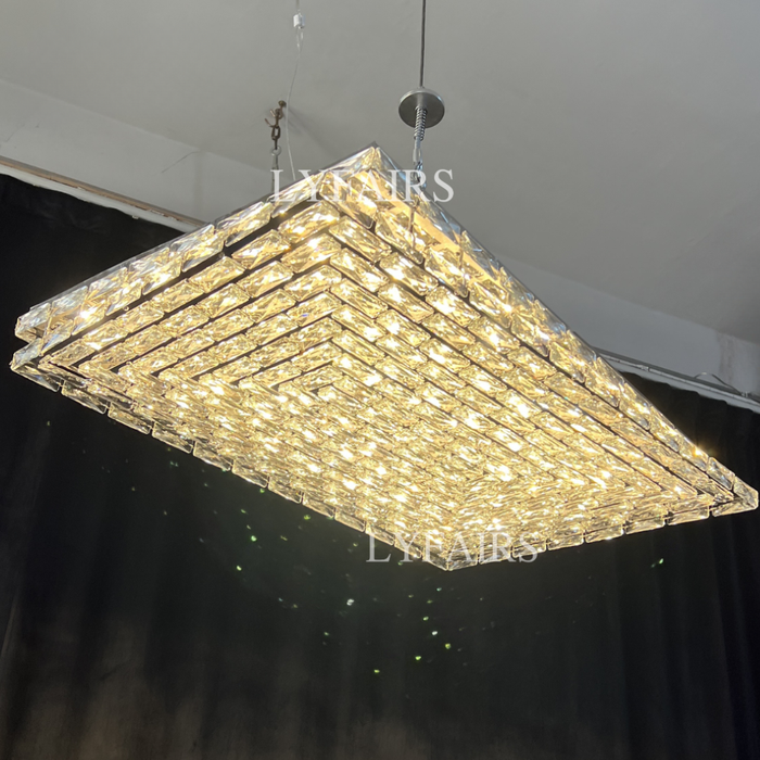 Luxury Modern Two-Layer Rectangle Flush Mount Crystal Chandelier