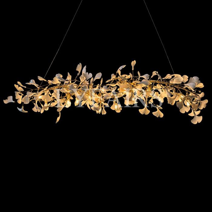 Statement Linear Ginkgo Ceramic Chandelier for Dining Room/Kitchen Island