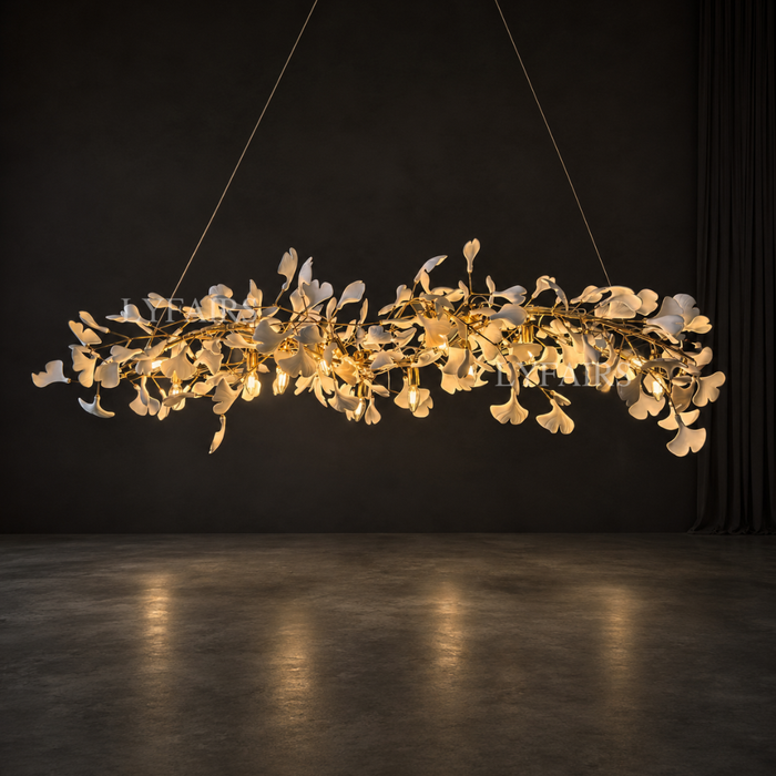 Statement Linear Ginkgo Ceramic Chandelier for Dining Room/Kitchen Island