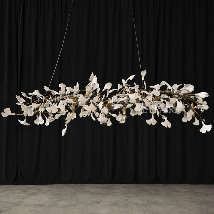Statement Linear Ginkgo Ceramic Chandelier for Dining Room/Kitchen Island