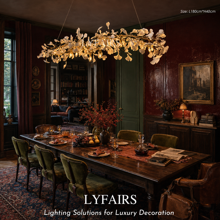 Statement Linear Ginkgo Ceramic Chandelier for Dining Room/Kitchen Island