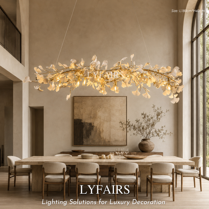 Statement Linear Ginkgo Ceramic Chandelier for Dining Room/Kitchen Island