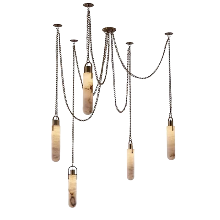 Modern Minimalist Natural Alabaster Cylinder Chain Cluster Ceiling Light