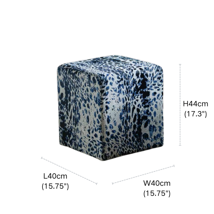 Mid‑Century Midnight Blue Leopard Block Accent Chair