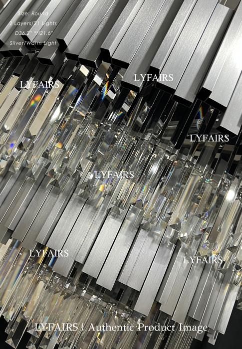 Modern Round 2-Tier Silver Frame Crystal Rod Chandelier