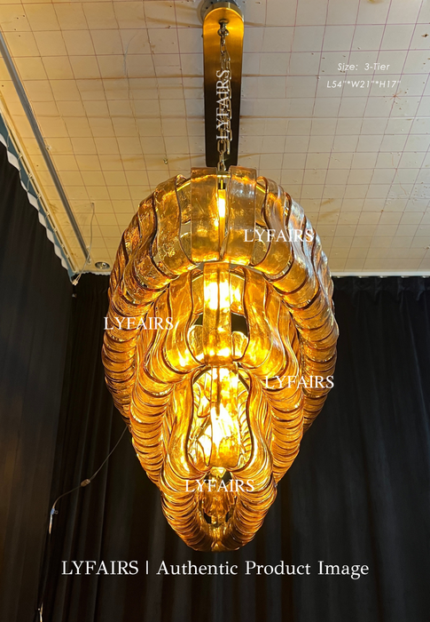 Modern Oval Clear/Smoky Gray Glass Chandelier for Low-ceiling