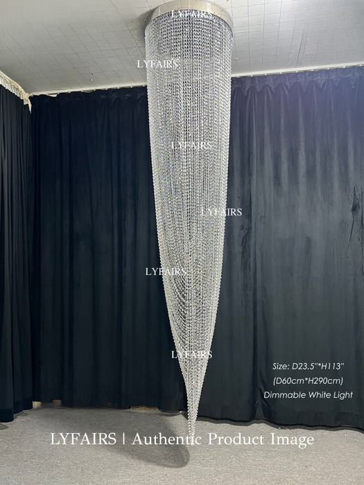 Luxury Waterfall Crystal Flush Mounted Chandelier for High Ceiling