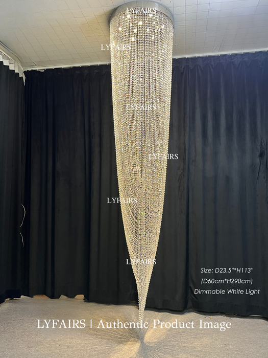 Luxury Waterfall Crystal Flush Mounted Chandelier for High Ceiling