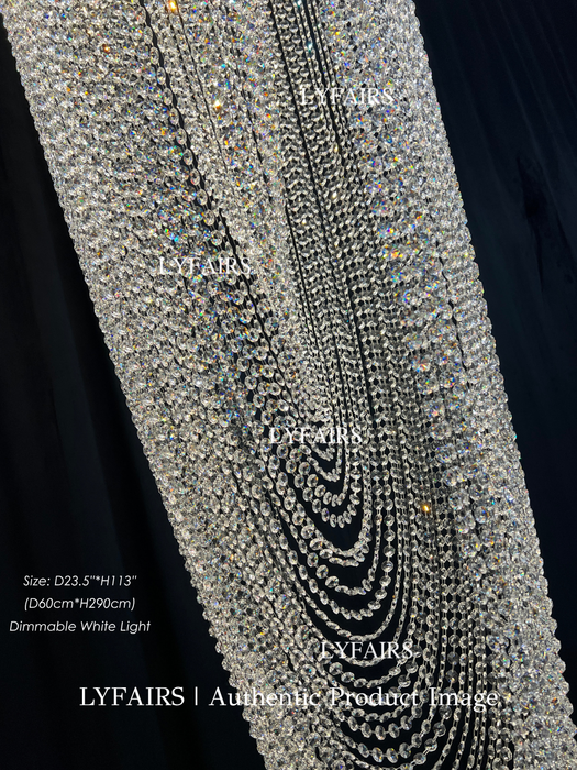 Luxury Waterfall Crystal Flush Mounted Chandelier for High Ceiling