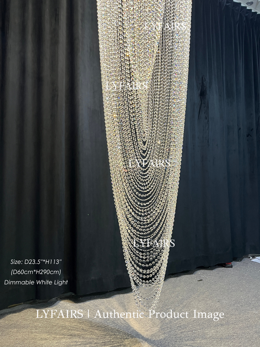 Luxury Waterfall Crystal Flush Mounted Chandelier for High Ceiling