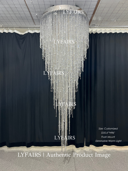 Modern Luxury Flush Mount Crystal Tassel Chandelier for Staircase/Living Room