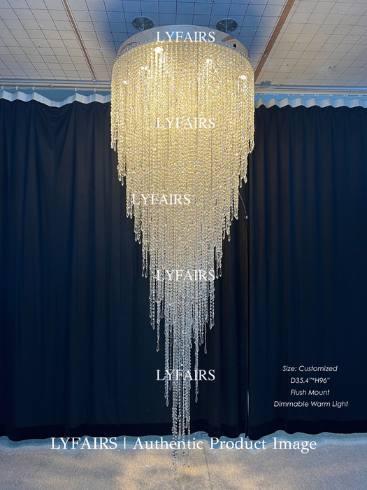 Modern Luxury Flush Mount Crystal Tassel Chandelier for Staircase/Living Room