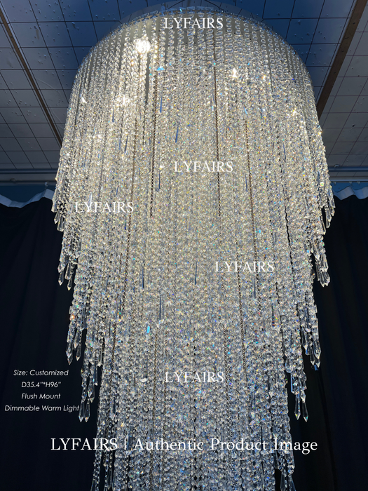 Modern Luxury Flush Mount Crystal Tassel Chandelier for Staircase/Living Room
