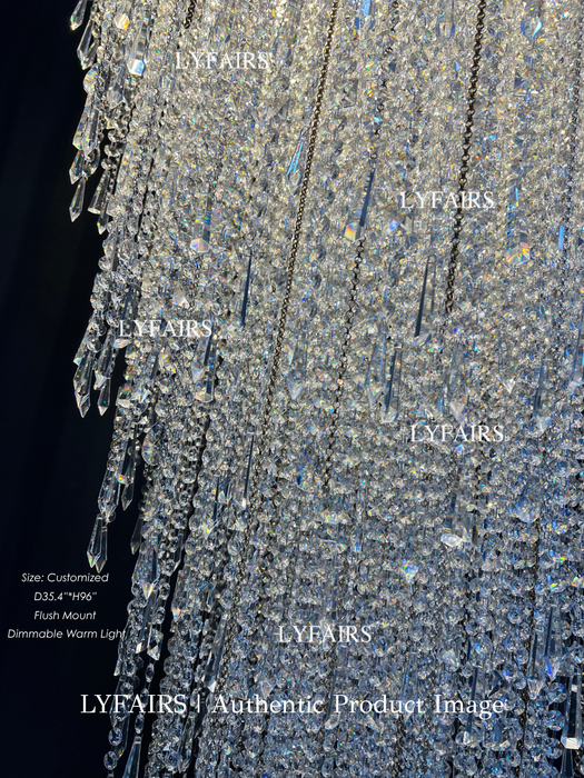 Modern Luxury Flush Mount Crystal Tassel Chandelier for Staircase/Living Room