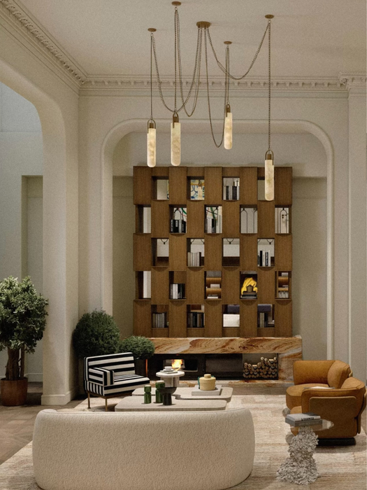 Modern Minimalist Natural Alabaster Cylinder Chain Cluster Ceiling Light