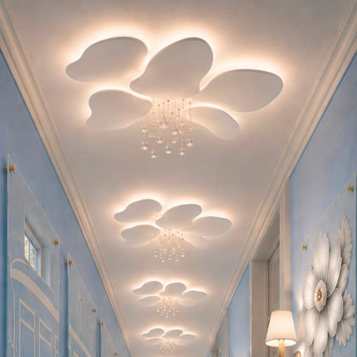 Modern Soft Cloud Petal Flush Mount Dew Drop Crystal Chandelier