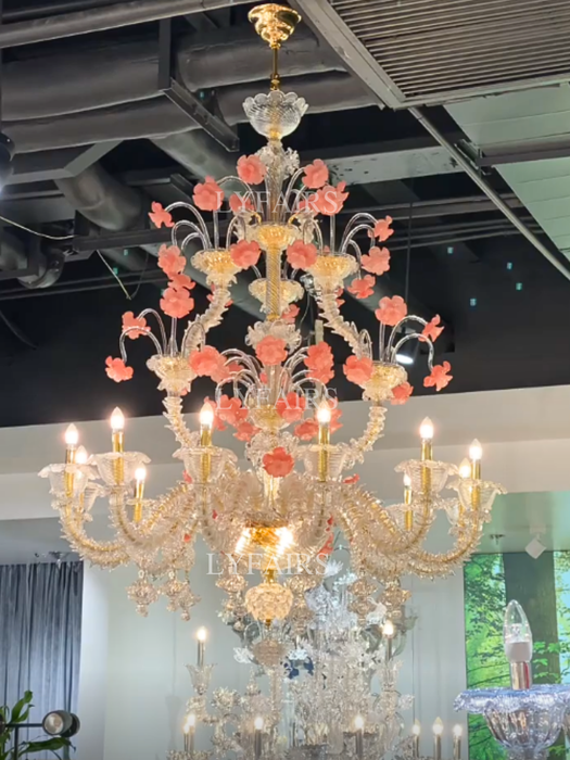 Romantic French Pink Blossom Branch Candle Crystal Chandelier