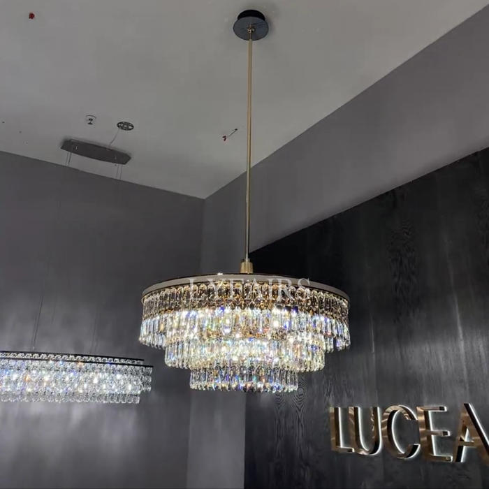 Lampadario di cristallo rotondo multi-livello di lusso moderno e di grandi dimensioni per foyer/soggiorno/scala