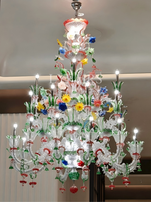 Artisan Multi-Layer Vibrant Handcrafted Botanical Branch Crystal Chandelier