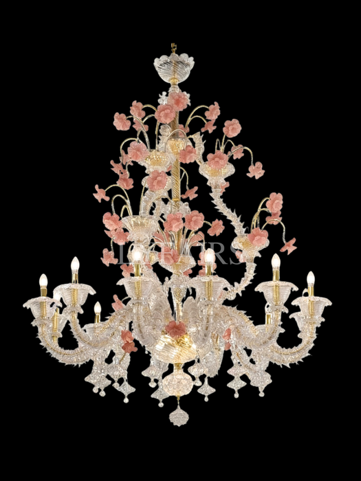 Romantic French Pink Blossom Branch Candle Crystal Chandelier
