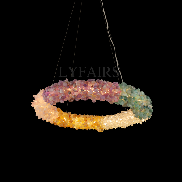 Modern Multi-Color Natural Crystal Stone Ring Ceiling Chandelier