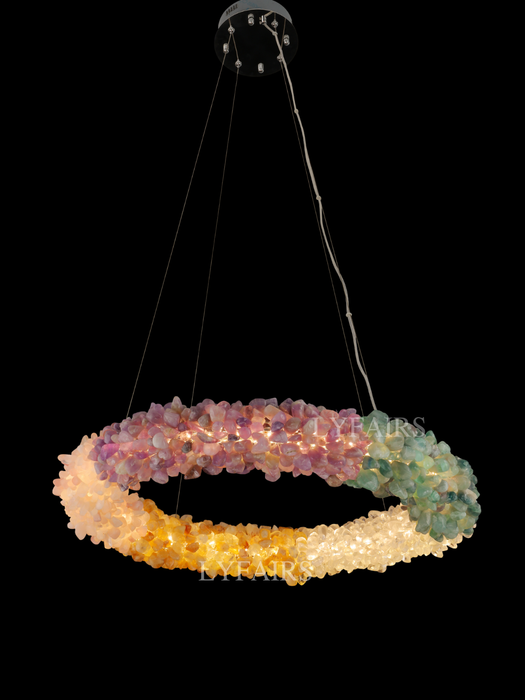 Modern Multi-Color Natural Crystal Stone Ring Ceiling Chandelier