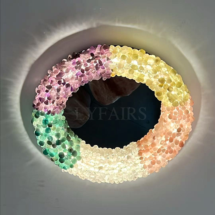 Modern Multicolor Natural Crystal Circle LED Flush Light