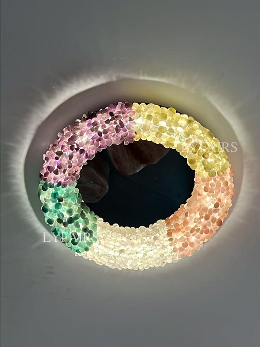 Modern Multicolor Natural Crystal Circle LED Flush Light