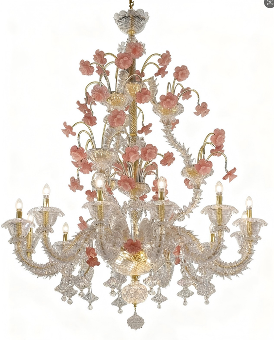 Romantic French Pink Blossom Branch Candle Crystal Chandelier