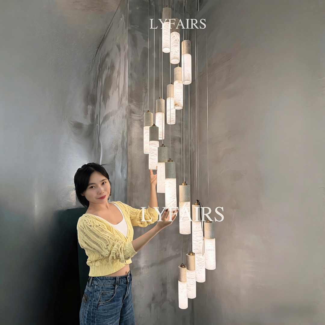 Wabi-Sabi Travertine & Alabaster Tube Chandelier — Lyfairs