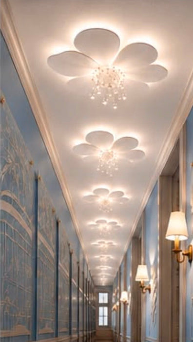 Modern Soft Cloud Petal Flush Mount Dew Drop Crystal Chandelier