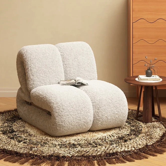 Designer White Boucle Single Lazy Sofa Nordic Style Leisure Chair