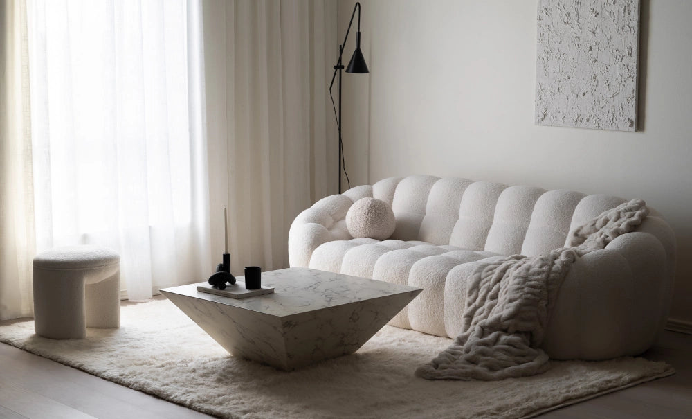 Sofá de dos plazas con forma de calabaza grande, color blanco, polar