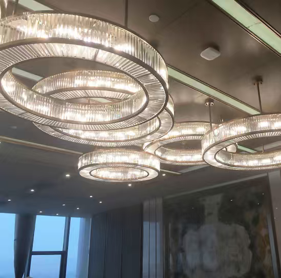 Modern Luxury Layered Fluted Crystal Ring Ceiling Light