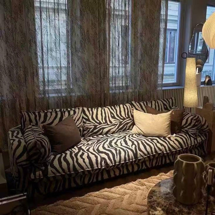 Modern Zebra‑Stripe Block Upholstered Modular Statement Sofa