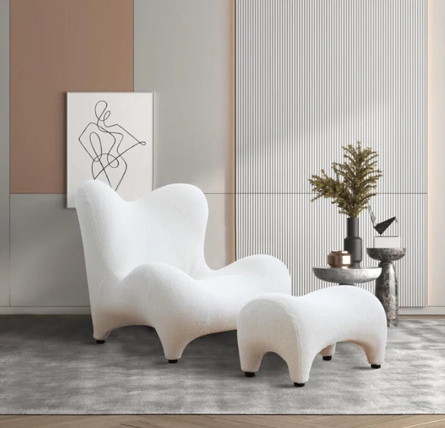 Poltrona da divano in velluto di lana creativa minimalista nordica a forma di dente con poggiapiedi per soggiorno/camera da letto