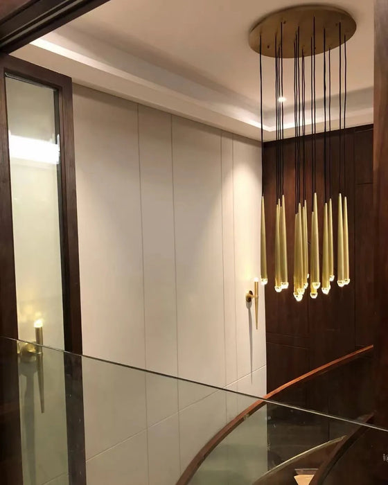 Minimalist Staircase Ceiling Lighting Fixture Foyer Pendant Chandelier In Brass/Black/Nickel Finish