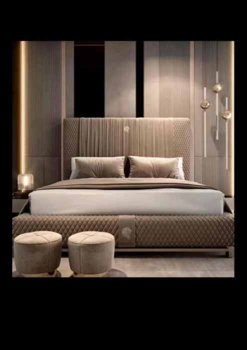 Italian Modern Luxury Quilted Vertical Channel Upholstered Bed