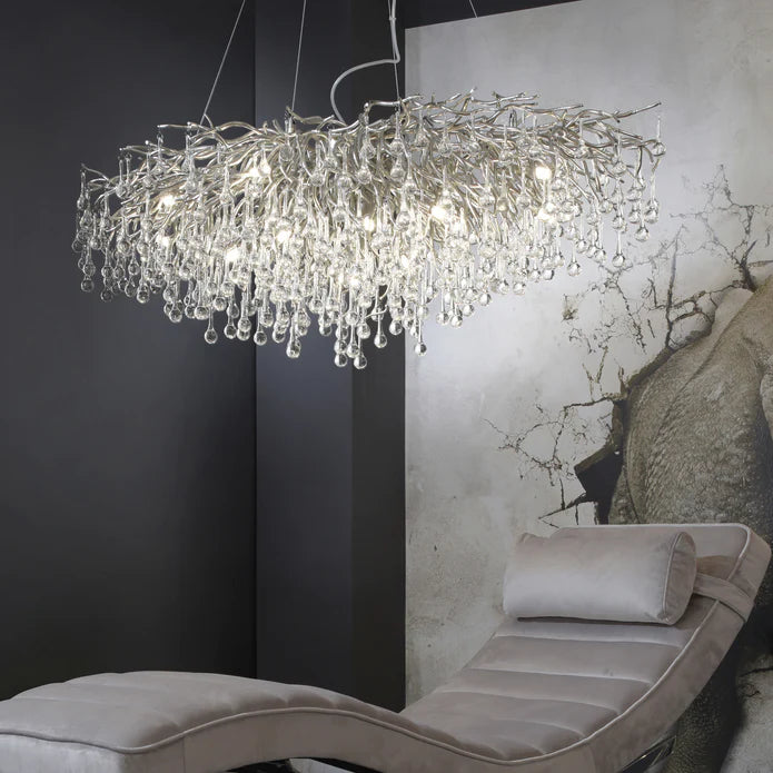 Stunning Tree Branch Crystal Chandelier With Clear Teardrop-shaped Glass Living/Dining Room Ceiling Lamp/Light