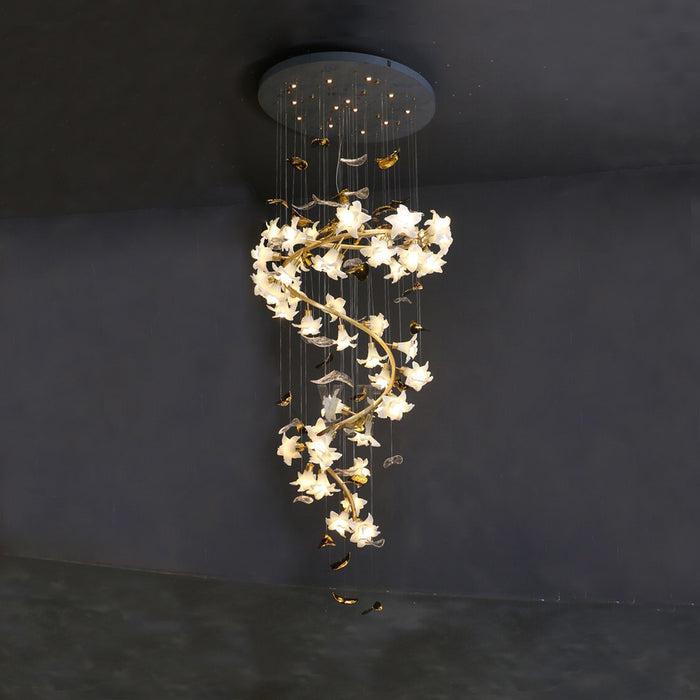 Lámpara de araña de flores de cerámica con rama de latón de diseño artístico