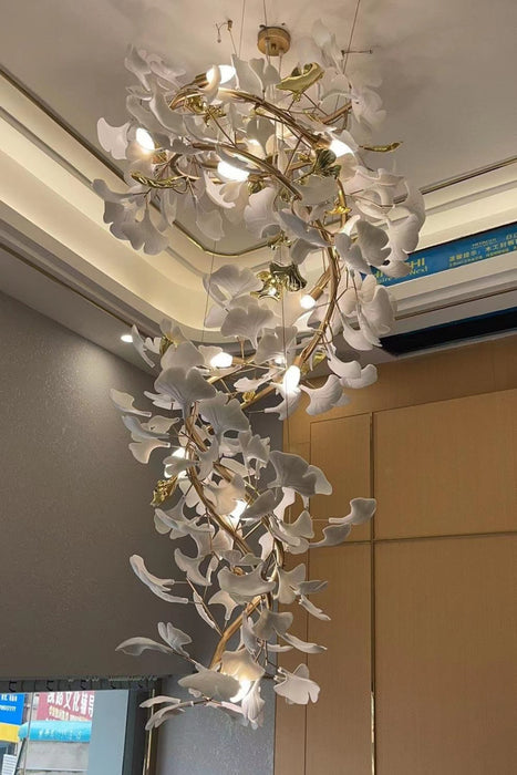 Lámpara de araña Ginkgo de cerámica con diseño artístico para sala de estar/escalera/entrada/vestíbulo
