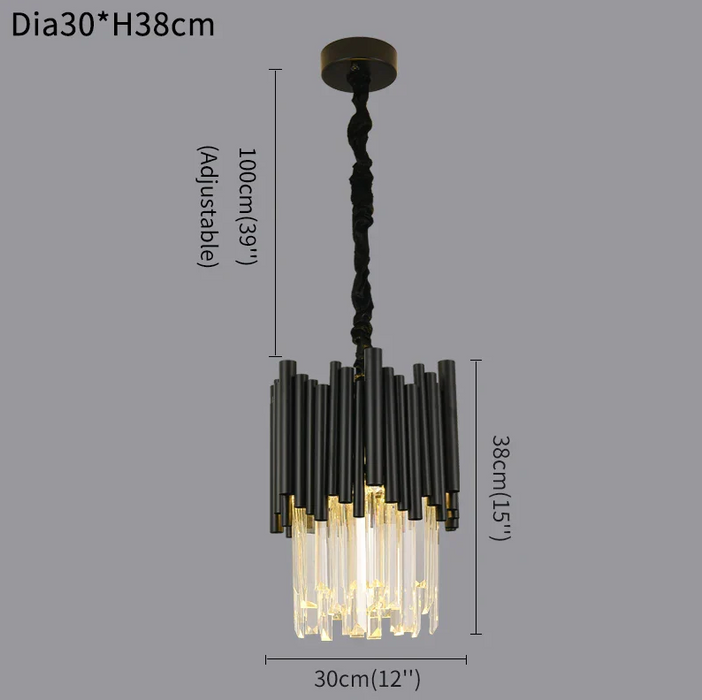 Modern Black Tube Crystal Pendant for Kitchen Island