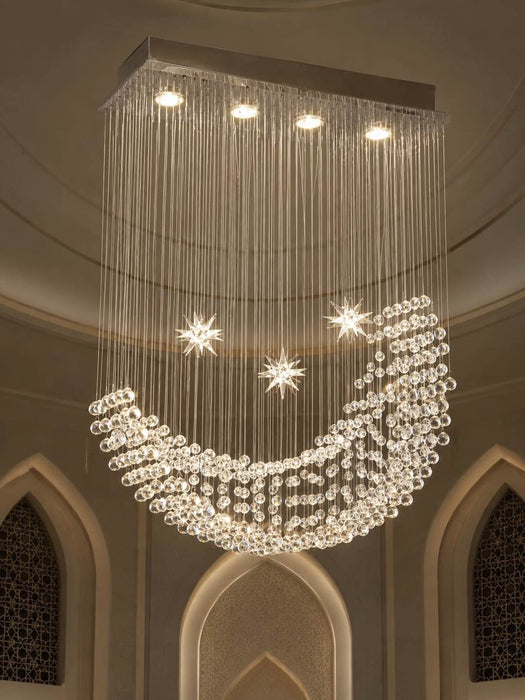 Sculptural Celestial Crescent‑Moon & Star Crystal Chandelier