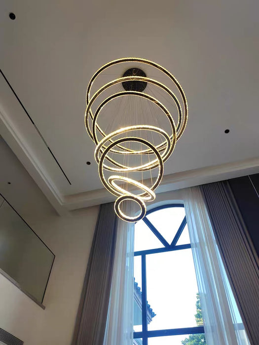Light Luxury 5/6/7 Rings Crystal Chandelier for Staircase/Foyer/Villa