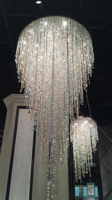 Lámpara de araña de borlas de cristal de montaje empotrado de lujo y luz moderna para escalera/sala de estar