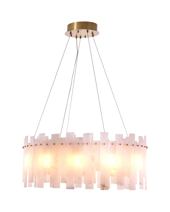 Modern Organic Slabs Round Alabaster Ring Chandelier