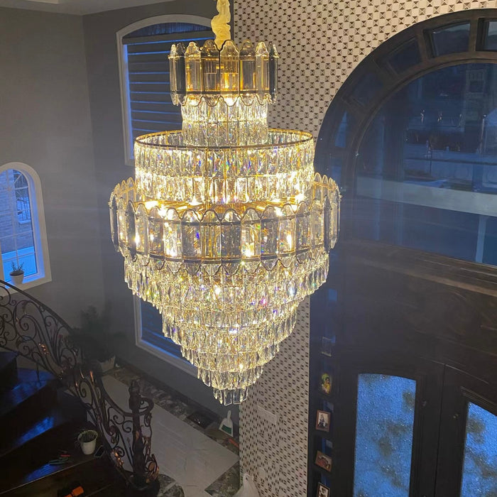 Lámpara de techo de cristal para escalera grande, accesorio de iluminación para sala de estar, entrada de Hotel, acabado dorado